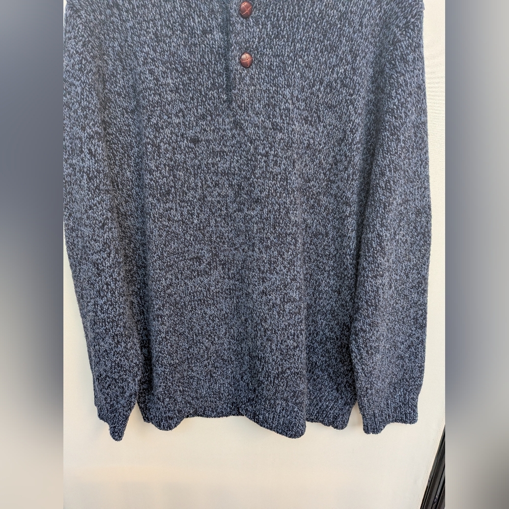 L.L. Bean 100% Lambs Wool VTG Blue Marbled Knit 1/4 Button Up Sweater Size XL - Picture 7 of 12